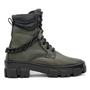 Imagem de Bota Coturno Couro Militar Feminino Cano Médio Solado Tratorado Corrente Casual Verde Militar