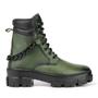 Imagem de Bota Coturno Couro Militar Feminino Cano Médio Solado Tratorado Corrente Casual Verde Militar