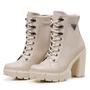 Imagem de Bota Coturno Feminino Com Cadarço Plataforma Tratorada Elegante Off White