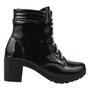 Imagem de Bota Coturno Feminino Salto Grosso Tratorado Preto Verniz Brilho Blogueira Estilo