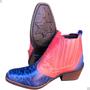 Imagem de Bota Country Cowboy Texana Masculina 2 Duas Cores Vermelho Azul Botina Couro Solado Costurado 3736