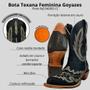 Imagem de Bota Country Feminina Goyazes Couro Azul Marinho Bico Fino Bordado Creme R.246803-CC