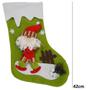 Imagem de Bota de Natal Verde em Tecido com Papai Noel 1448 42cm de Altura CBRN0197