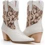 Imagem de Bota Feminina Cano Curto Texana Couro Laser Capelli Boots Creme