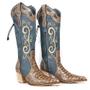 Imagem de Bota Feminina Cano Longo Texana Couro Jeans Capelli Boots Marrom+Azul 36