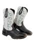 Imagem de Bota Feminina Texana Country em Couro Com Bordado Arame Bico Quadrado Preto Off White