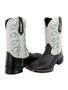 Imagem de Bota Feminina Texana Country em Couro Com Bordado Arame Bico Quadrado Preto Off White