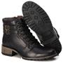 Imagem de Bota Feminino Preto De Couro Fechamento Cadarço Salto Baixo