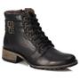 Imagem de Bota Feminino Preto De Couro Fechamento Cadarço Salto Baixo