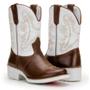 Imagem de Bota Masculina Cano Longo Texana Couro Bordada Capelli Boots Marrom+Branco 38