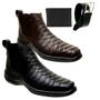 Imagem de Bota Masculina Kit 2 Pares Casual em Couro Escamado Coturno Esportivo Rodeio + Carteira + Cinto