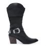 Imagem de Bota Texana Cano Médio de Couro Franzido Bico Fino Preto Mod.3015 Tróia