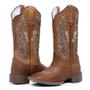 Imagem de Bota Texana Country Cano Alto Couro Legítimo Premium Bico Quadrado Beauty