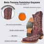 Imagem de Bota Texana Feminina Goyazes Bico Fino Couro Dallas Bordô Com Detalhes Bordado Creme Ref: 246801-CC