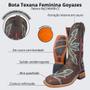 Imagem de Bota Texana Feminina Goyazes Original Bico Quadrado Couro Legítimo Marrom Com Bordado Ref: 246408-CC