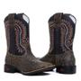 Imagem de  Bota Texana Masculina Cano Longo Bordado Bico Quadrado Couro Legitimo Interior Forrado Sola Blaqueada