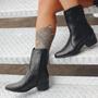 Imagem de Bota Texana Montaria Prata Feminina Bico Fino Salto Grosso Bloco Western Cano Médio Moda Casual