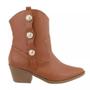 Imagem de Bota Western Texana Feminino Zíper Moda Country Detalhes em Broche Bico Fino Salto Grosso