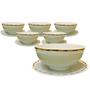 Imagem de Bowls Branco Porcelana Com Pratos Bambu Europeu Kit 12 Pçs