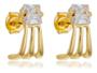 Imagem de Brinco Lucy Ponto de luz Quadrado Cristal Com 3 Filetes Lisos Banhado em Ouro 18k