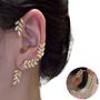 Imagem de Brinco Strass Folha Ear Cuff Fashion Elegante Ouro C/furo