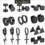 Imagem de Brincos de Argola Punk Gótico em Aço Inoxidável Preto - Luxusteel