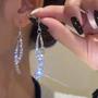 Imagem de Brincos Femininos Estilo Coreano Brilhante Com Borla De Zircônia, Pérola Incrustada Com Laço E