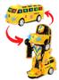 Imagem de Brinquedo Carrinho Transformers Vira Robô  Kombi Escolar Bate Volta Som E Luz
