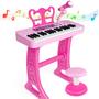 Imagem de Brinquedo de piano Amy & Benton para meninas de 3 a 7 anos com banquinho e suporte