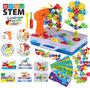 Imagem de BRINQUEDOS educacionais STEM para crianças, conjunto de brinquedos de quebra-cabeça de perfuração elétrica e kit de arte de botão, blocos de construção de engenharia de construção 3D para meninos meninas 3 4 5 6 7 8 anos de idade