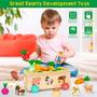 Imagem de Brinquedos Montessori infantis para meninos e meninas de 2,3 anos, brinquedos educativos de forma de madeira com legumes & blocos de animais de fazenda, jogo de habilidades motoras finas, presente ideal para crianças de 1 a 3 anos