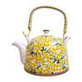 Imagem de Bule de Chá Com Alça Madeira 4 Copos Xicara Caneca Porcelana