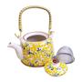 Imagem de Bule de Chá Com Alça Madeira 4 Copos Xicara Caneca Porcelana