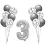 Imagem de Buquê de Balões Metalizados e Número 3 Prata - 13 Balões