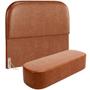 Imagem de Cabeceira Cama Box Casal 140cm Lanna com Puff Recamier Doha W01 material sintético Camel - Lyam Decor