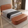 Imagem de Cabeceira Cama Box Casal 140cm Lanna com Puff Recamier Doha W01 material sintético Camel - Lyam Decor
