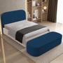 Imagem de Cabeceira Cama Box Casal 140cm Lanna com Puff Recamier Doha W01  Suede Azul Marinho - Lyam Decor