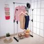 Imagem de Cabideiro Arara Duplo De Pendurar Roupas Para Closet Com Prateleira Quarto Loja Com Rodinhas Chão