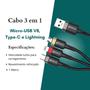 Imagem de Cabo 3 em 1 Turbo para Samsung A04e A22 A52s A32 A72