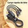 Imagem de Cabo de Carga Rápida 6A 66W 3 em 1 USB-C - iPhone 14/13, Samsung, Xiaomi, Huawei, Poco