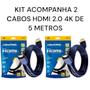 Imagem de Cabo Hdmi 2.0 4k 3D 60Hz Ponta Ouro 5 Metros Full Hd Blindado Kit com 2 unidades - Envio em 24hs