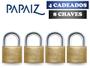 Imagem de Cadeado Papaiz 60mm Kit 4 Peças Mesmos Segredos - 8 Chaves