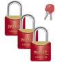 Imagem de Cadeado Pequeno 20mm Haste Curta Latão Maciço Vermelho Com Chave  Papaiz  Kit 03 Un