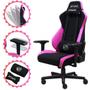 Imagem de Cadeira de Escritório Gamer Profissional Cor Rosa e Preto de Alto Conforto com Rodinhas, Ajuste de Altura e Inclinação, Suporta 120kg