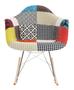 Imagem de Cadeira Eames Eiffel Balanço - Base em Metal Cromado e Madeira Clara - Assento em Patchwork (Revestido Frente)