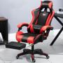 Imagem de Cadeira Escritório Gamer C/ Massageador Racer Ergonômica Reclinável Giratória Estofado Couro Apoio de pés