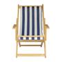 Imagem de Cadeira Espreguiçadeira Preguiçosa Dobrável Madeira Maciça Natural Com Tecido Listrado Azul e Branco