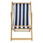 Imagem de Cadeira Espreguiçadeira Preguiçosa Dobrável Sem Braço Madeira Maciça Natural Com Tecido Listrado Azul e Branco