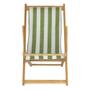 Imagem de Cadeira Espreguiçadeira Preguiçosa Dobrável Sem Braço Madeira Maciça Natural Com Tecido Listrado Verde e Branco