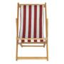 Imagem de Cadeira Espreguiçadeira Preguiçosa Dobrável Sem Braço Madeira Maciça Natural Com Tecido Listrado Vermelho e Branco